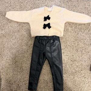 Zara Black Leather pants and cardigan